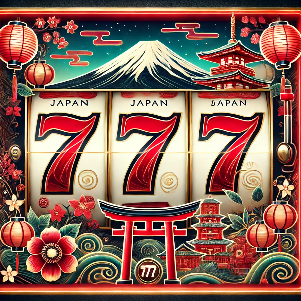 DALL·E 2025-01-18 21.51.12 - A slot machine design inspired by Japan, featuring the number '777' in bold red and gold typography with traditional Japanese motifs. The background i